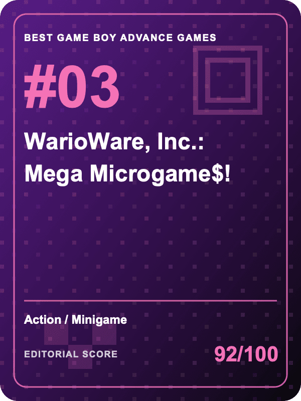 Original editorial title card for WarioWare, Inc.: Mega Microgame$!