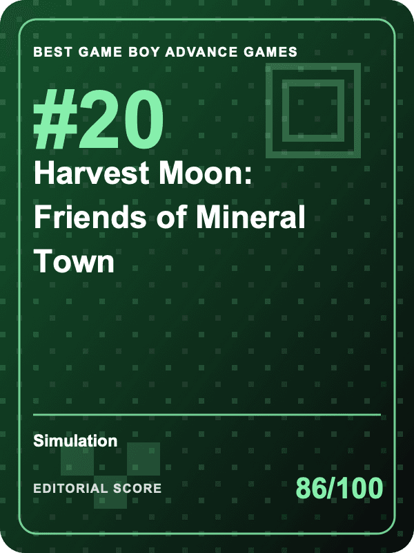 Original editorial title card for Harvest Moon: Friends of Mineral Town